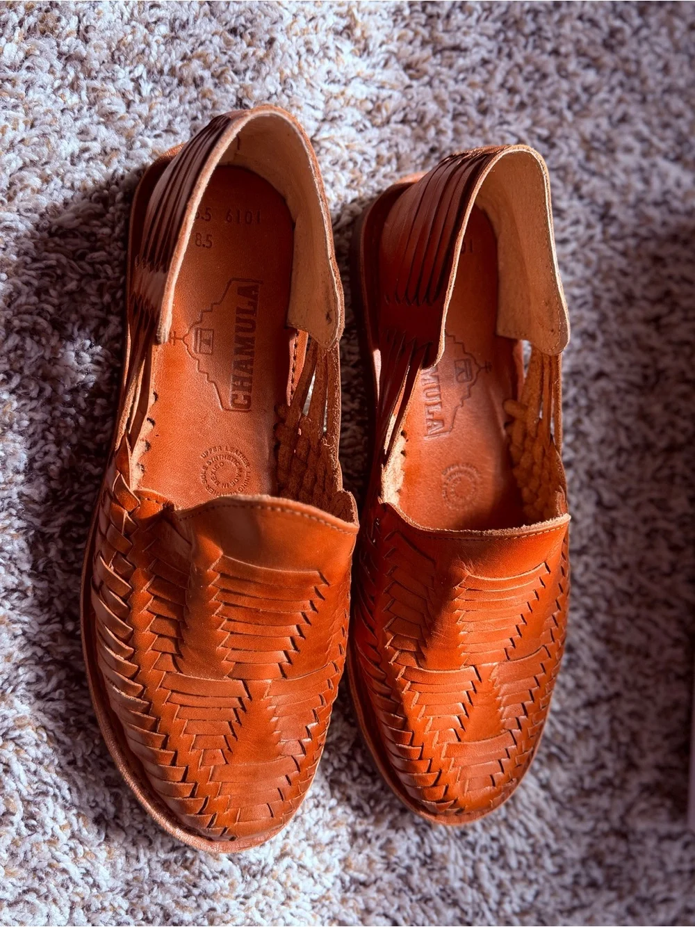 Chamula Cancún Huarache Sandals Mens 8.5 Red Brown Leather Hand Woven 6101